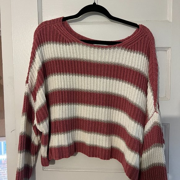 American Eagle Pink and White Stripped Knit Sweater - Picture 1 of 7